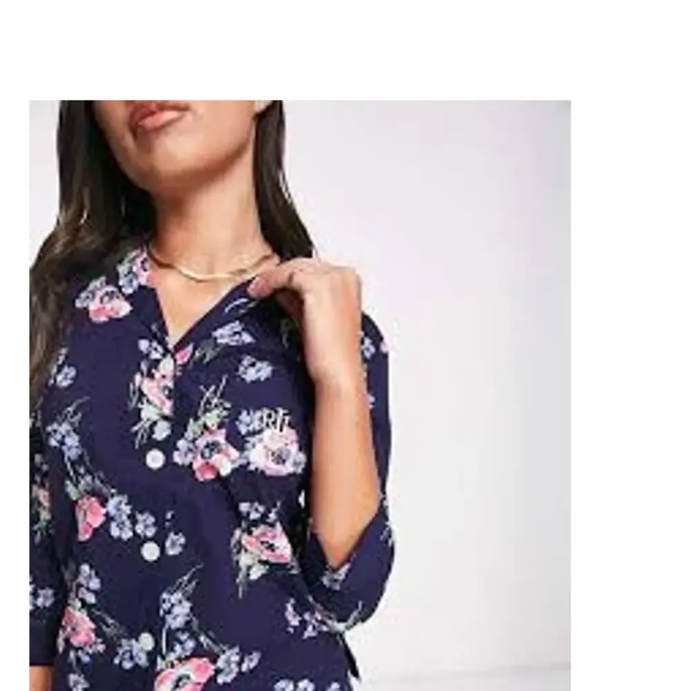 RALPH LAUREN Sleep Dress Floral Print Blue XS Night Gown Shirt PREPPY LOUNGEWEAR